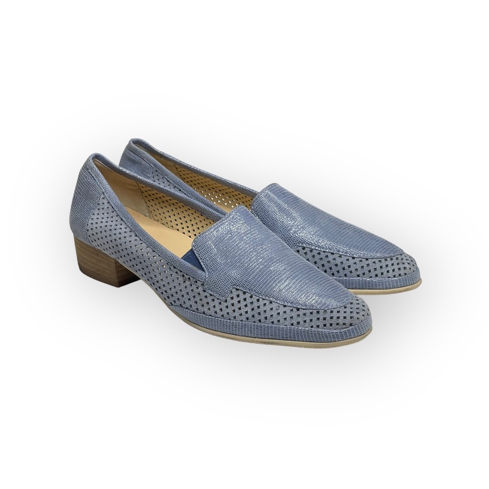 Amalfi by Rangoni ❃ Fabrizia Perforated Suede Moccasin Flats ❃ Chambray Metallic - Picture 9 of 16